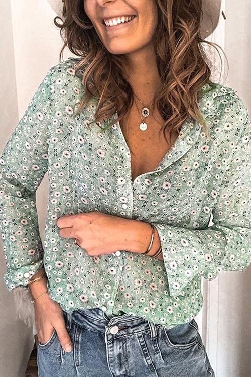 T Shirt Manches Longues Boutons Imprimé Floral