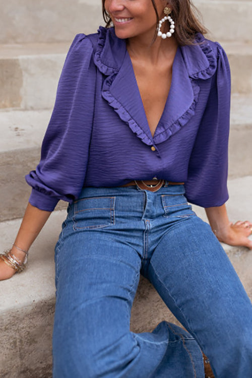 Orchid Lapel Ruffle Button Blouse