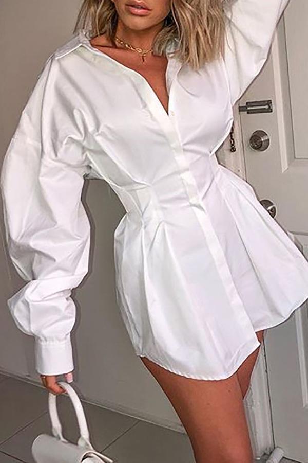 Robe Chemise Sexy Taille Plissée Col V