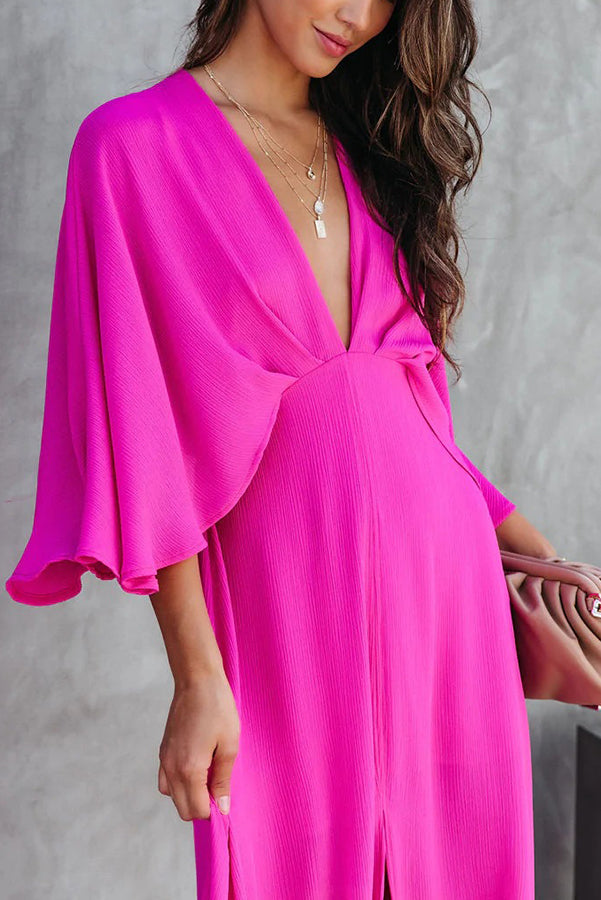 Beauty Meets Cape Sleeve Slit Maxi Dress