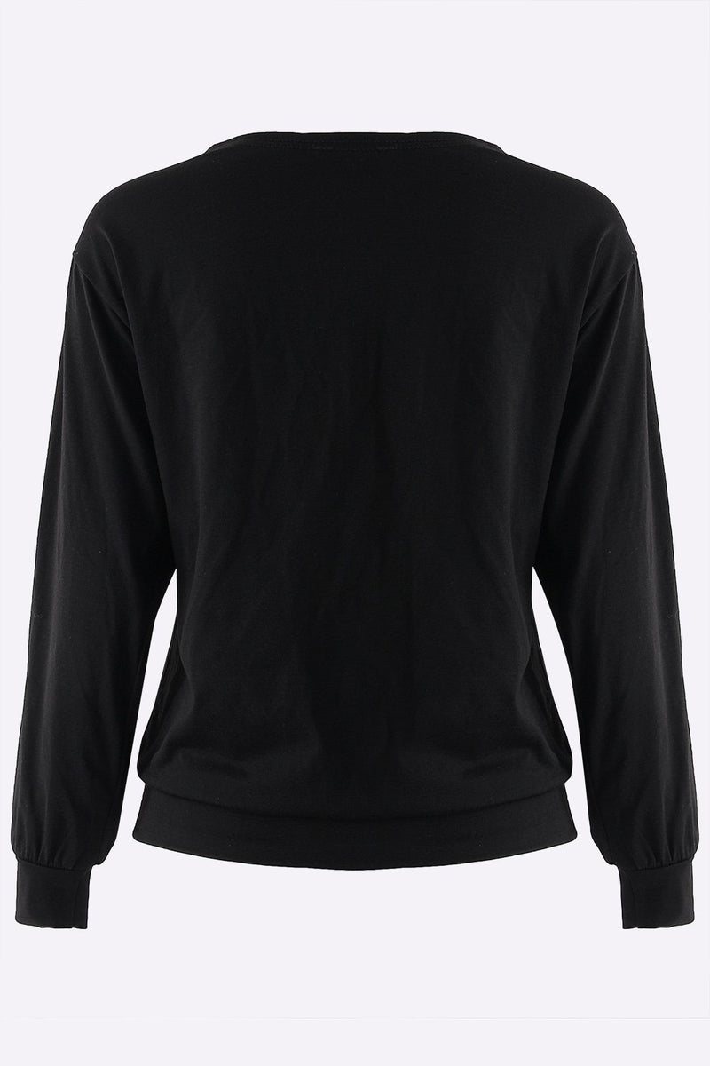 Zip Front Design V-neck Long Sleeves T-shirt