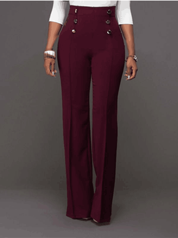 Pantalon Taille Haute Lâche Long Bouton