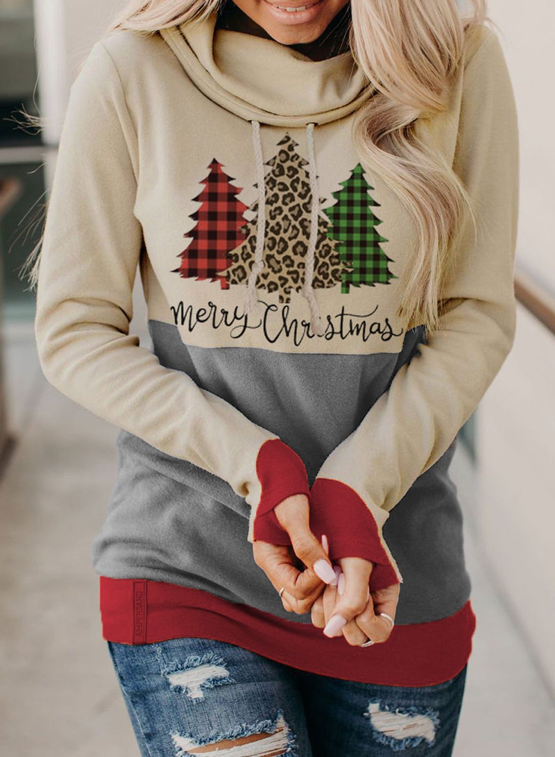 Pull à Capuche Imprimé Sapin de Noël