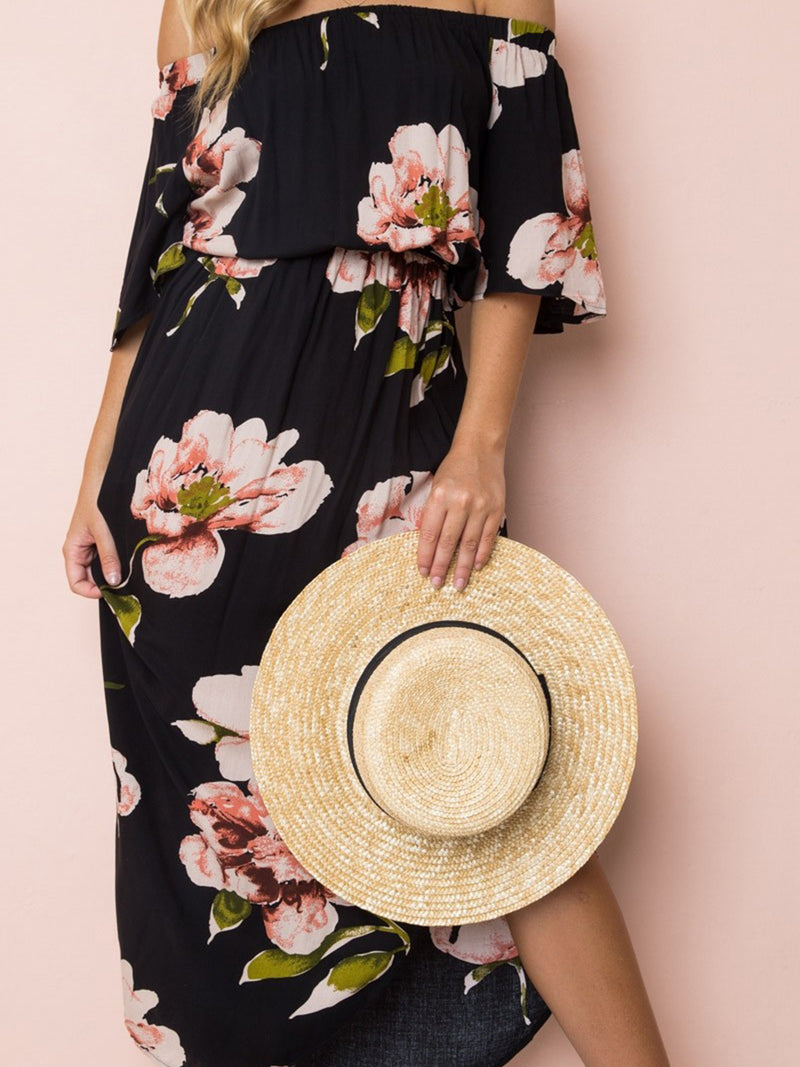 Robe Longue à Manches Courtes Imprimée Florale