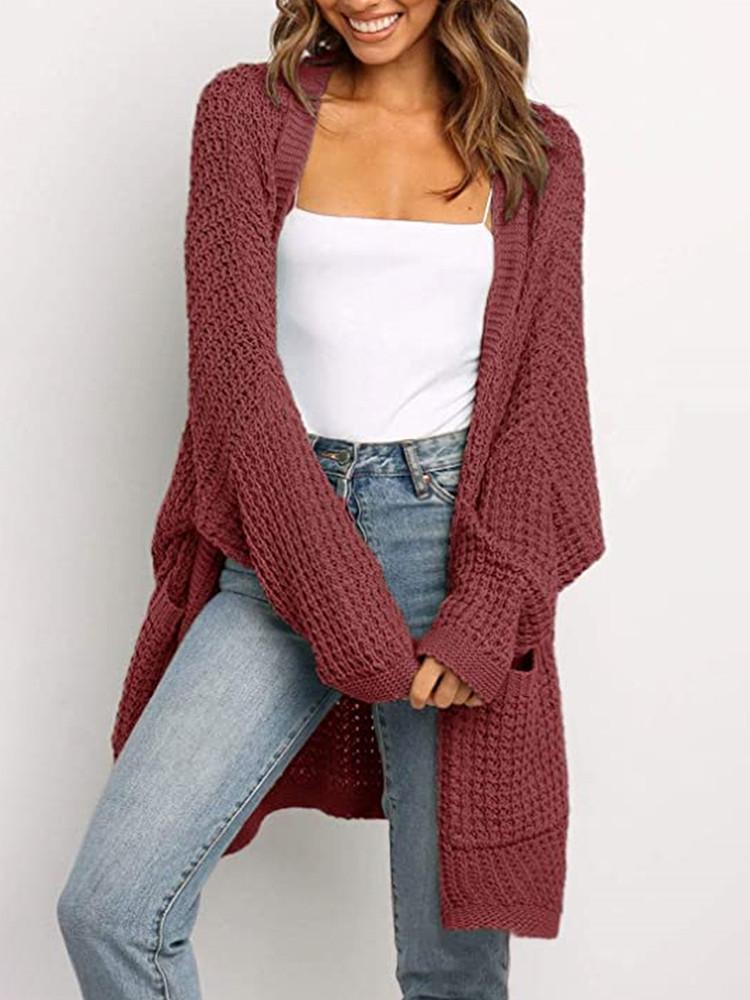 Cardigan Ample Couleur Poche Unie