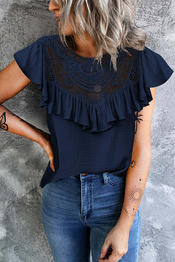 Shelly Casual Lace Patchwork Short Sleeve Blouse