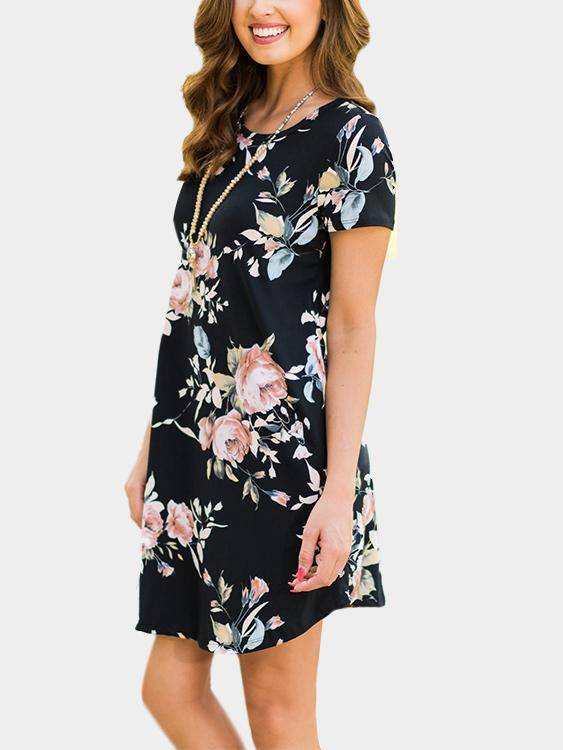 Robe Imprimée Florale Col Rond