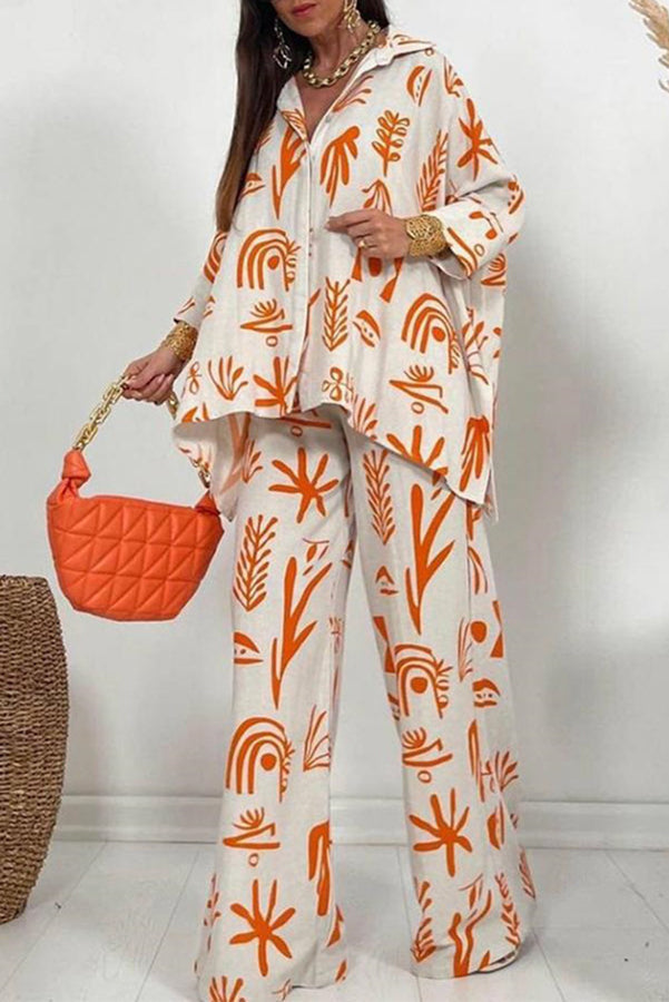 Talk Sweetly Printed Vacation Straight Pants Suit