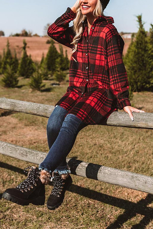 Flash A Smile Plaid Pocketed Flannel Tunic Dress