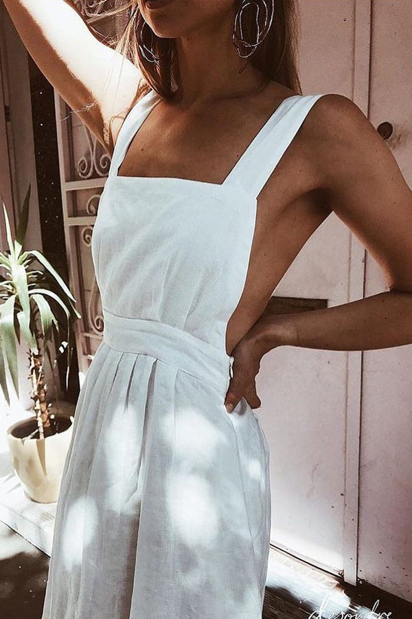 Halter Square Neck Backless Midi Dress