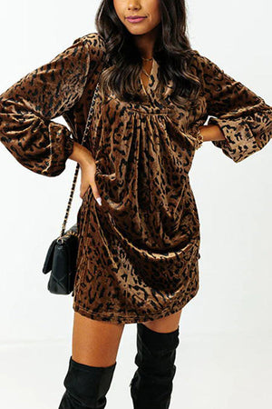 Novakiki Changing Seasons Fashion Leopard Velvet Dress