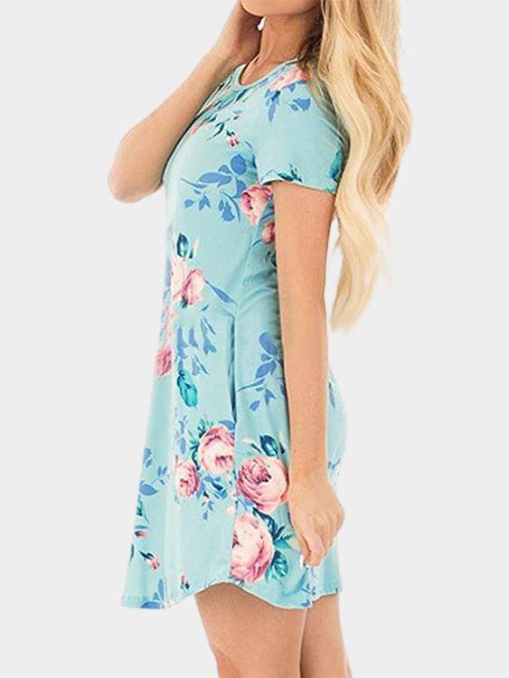 Robe Imprimée Florale Col Rond