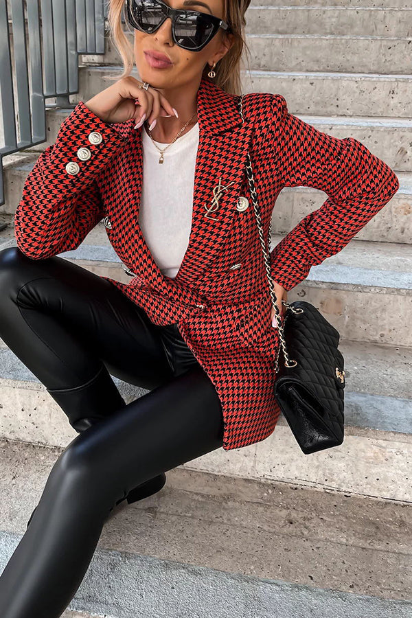 Out In NYC Double Breasted Houndstooth Blazer