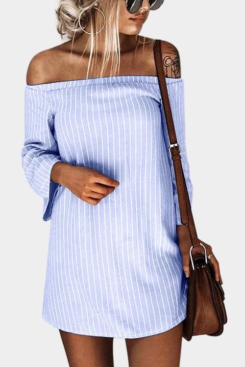 Sexy Off Shoulder Lace Up Stripe Patern Mini