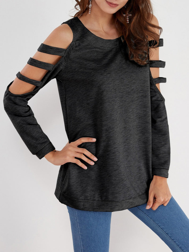 Cold Shoulder Slouchy Strappy Cut-outs T-shirt - CA Mode