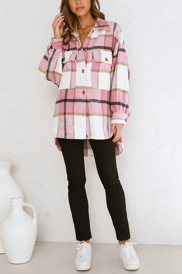 Novakiki Good Outfit Day Plaid Print Button Shacket