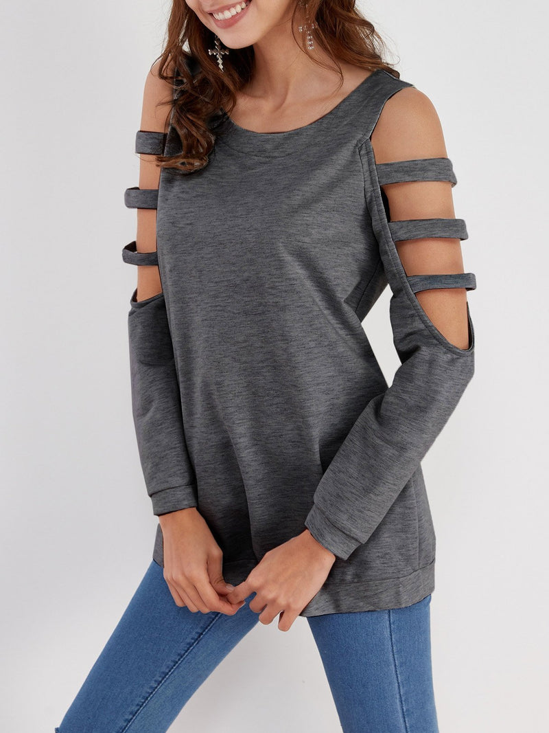 Cold Shoulder Slouchy Strappy Cut-outs T-shirt - CA Mode