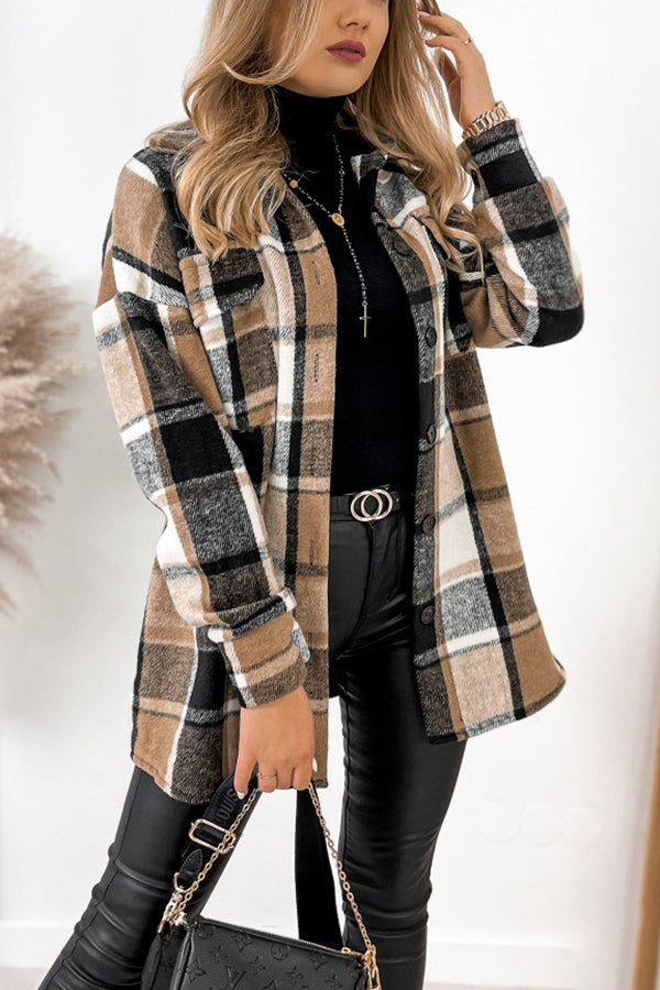 Keep You Warm Pocketed Plaid Jacket