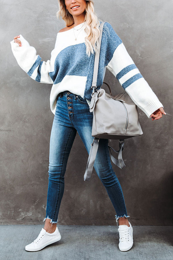 Pull Col Rond Blocs de Couleur