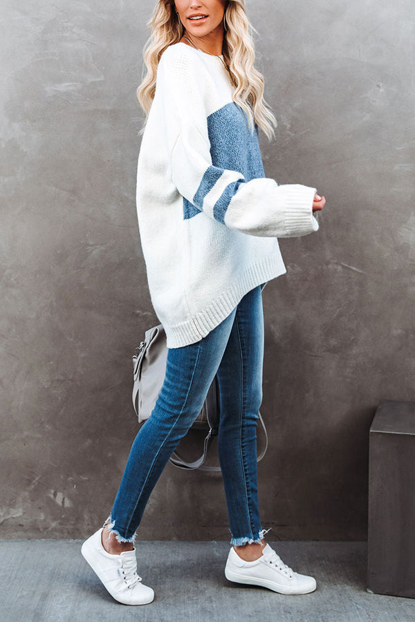Pull Col Rond Blocs de Couleur