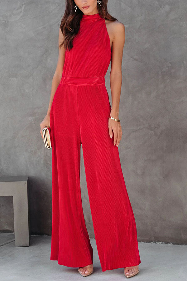 Iconic Lady Pocketed Plisse Wide Leg Jumpsuit