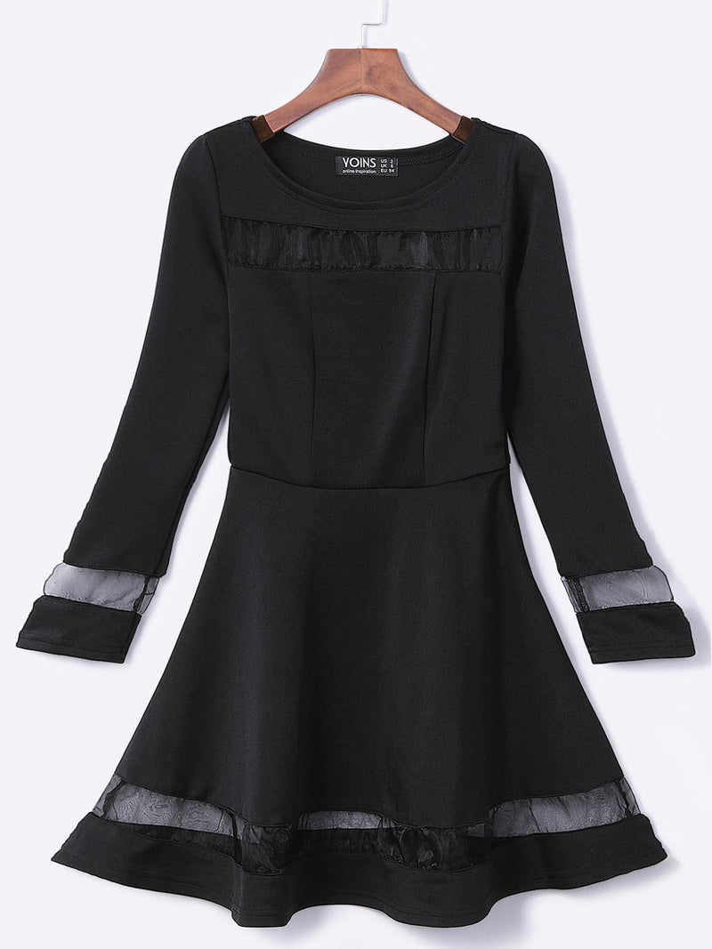 Robe en Maille Noire à Manches Longues Col Rond