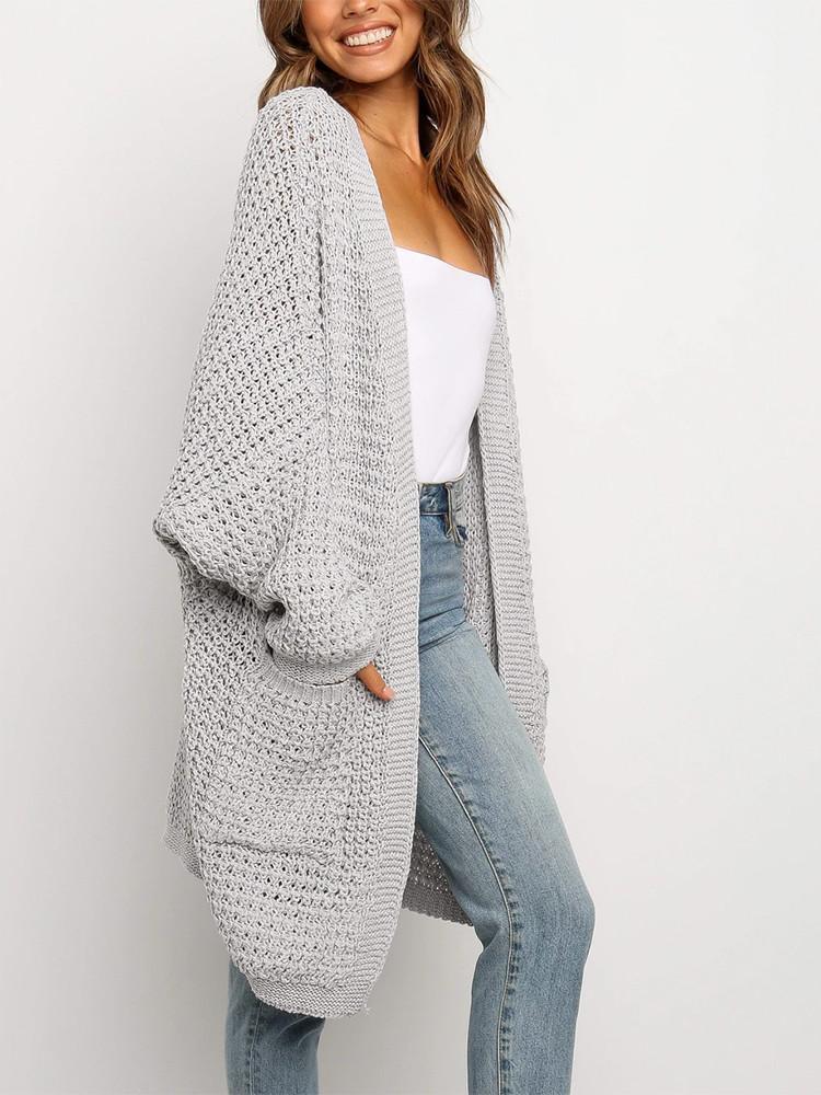 Cardigan Ample Couleur Poche Unie