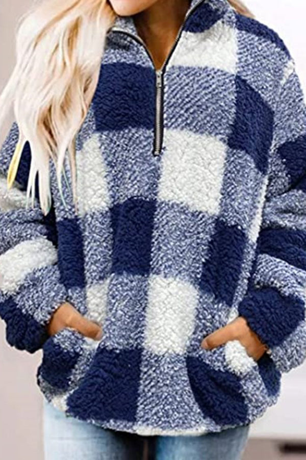 Cozy Holiday Plans Sherpa Plaid Pullover