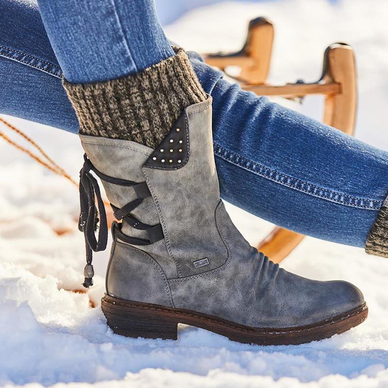 Bottes d'hiver Chaudes à Lacets pour Femmes