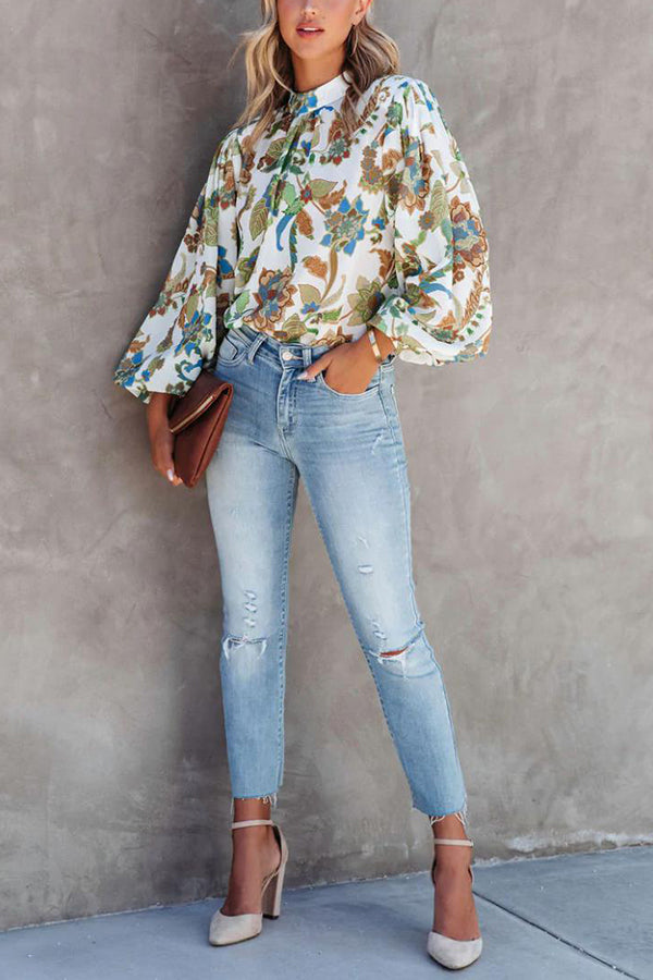 Novakiki Shady Grove Printed Balloon Sleeve Blouse