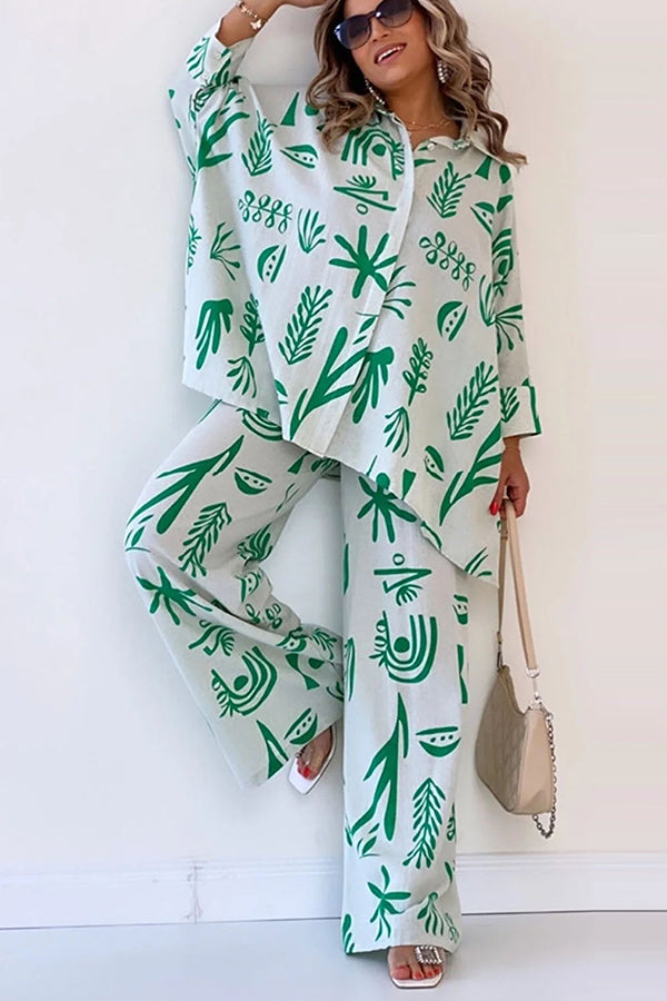 Talk Sweetly Printed Vacation Straight Pants Suit