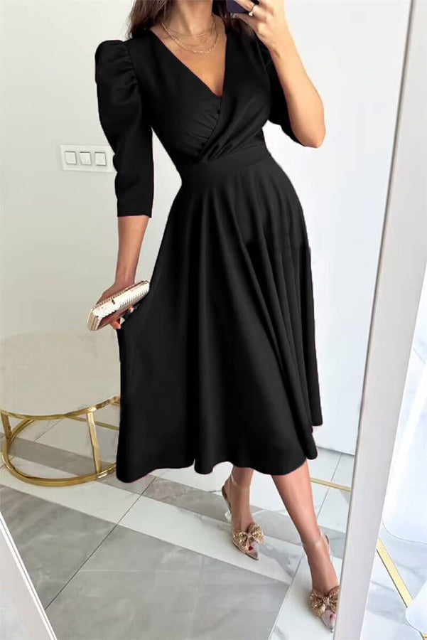 Bonjour Coco Puff Sleeve Swing Midi Dress