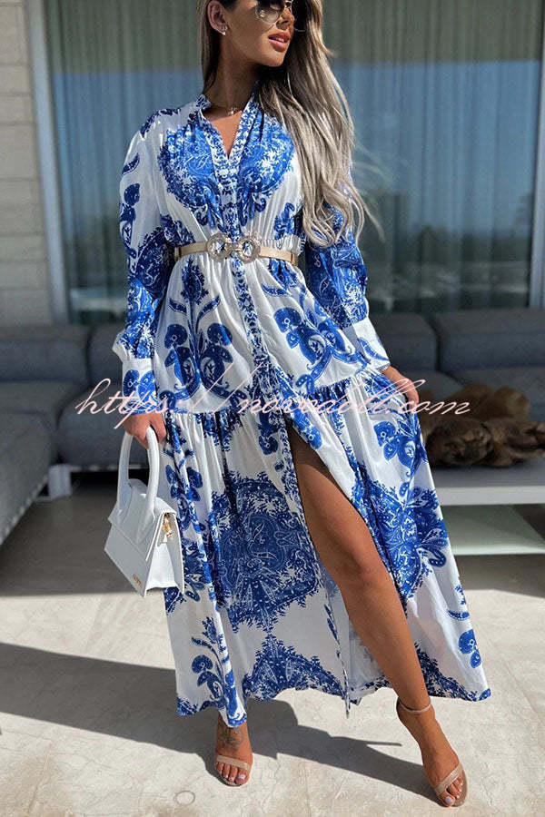 Robe Longue Imprimé Baroque Manches Longues