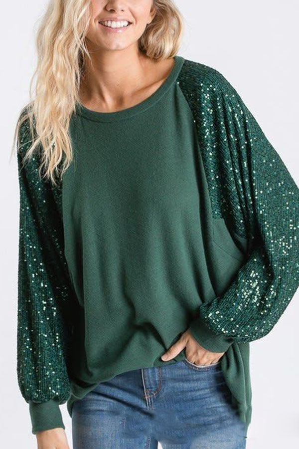 Life Is A Fiesta Contrast Sequin Sleeve Top