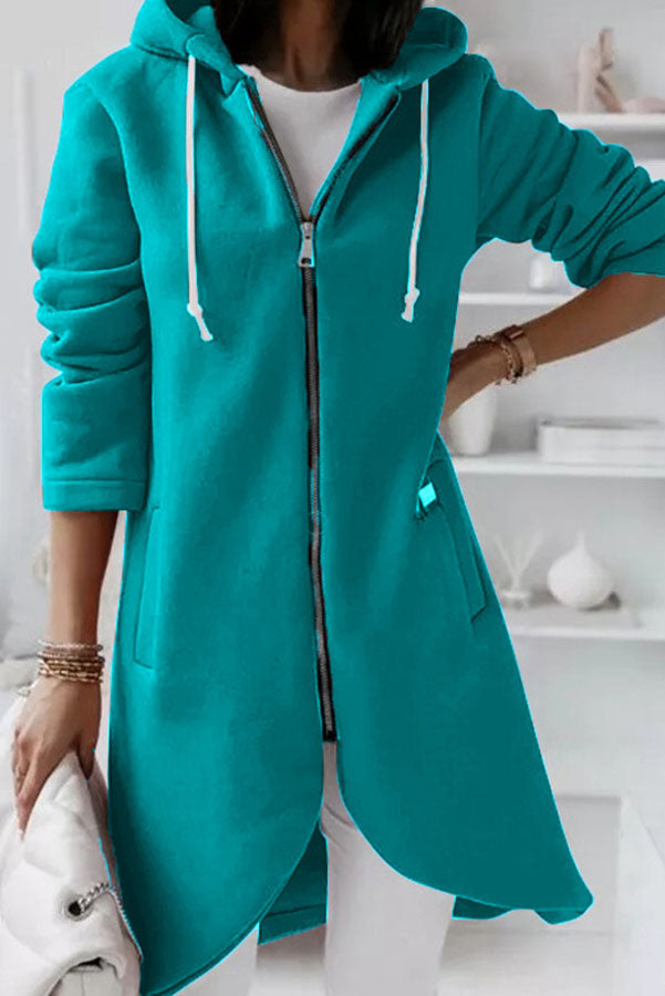 Juliana Solid Color Zip Up Hooded Coat