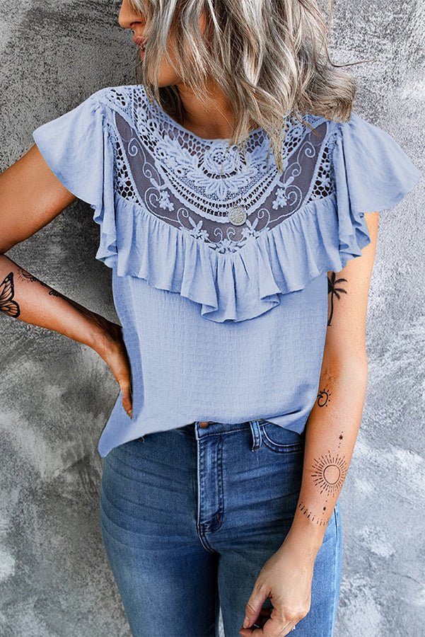 Shelly Casual Lace Patchwork Short Sleeve Blouse