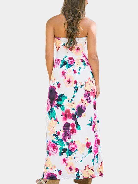 Robe à Imprimé Floral et à Epaules Dénudées