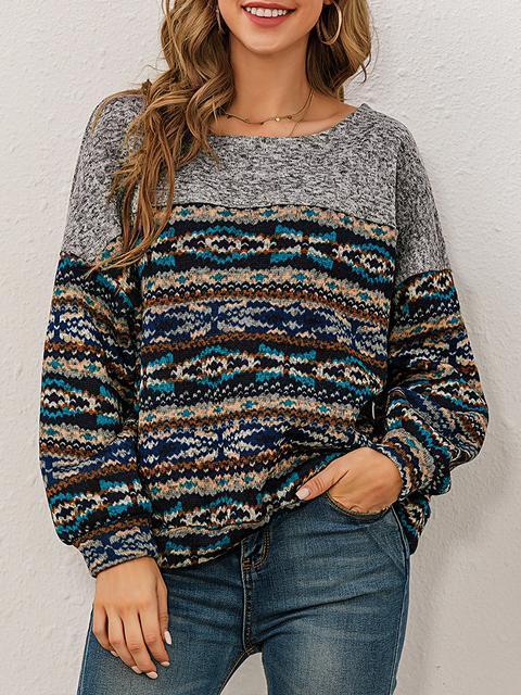 Pull Col Rond Imprimé Patchwork