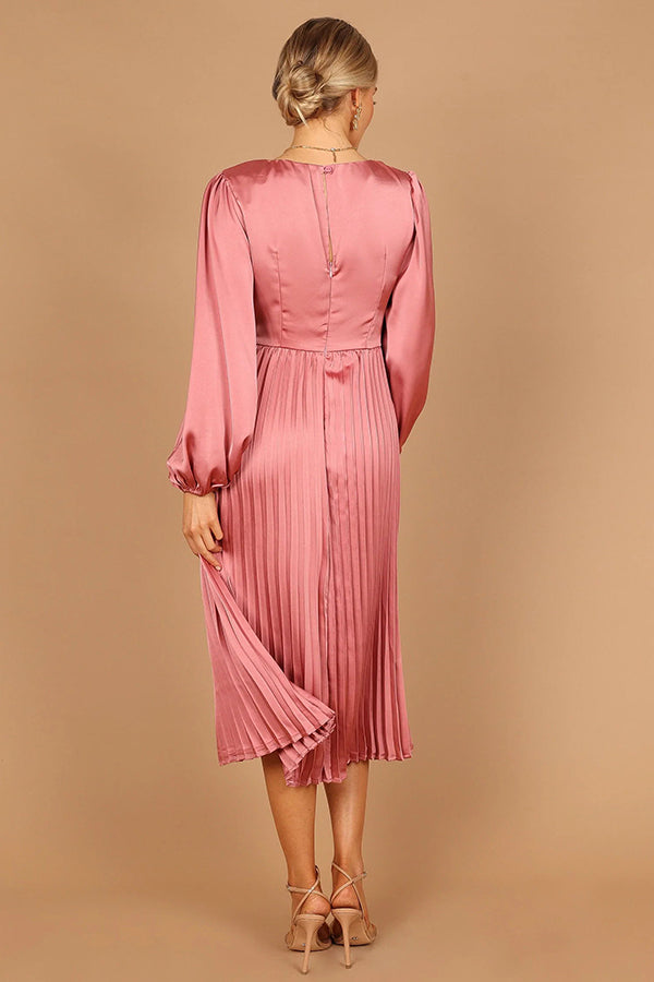 Draw Attention Satin Twist Pleated Midi Dress