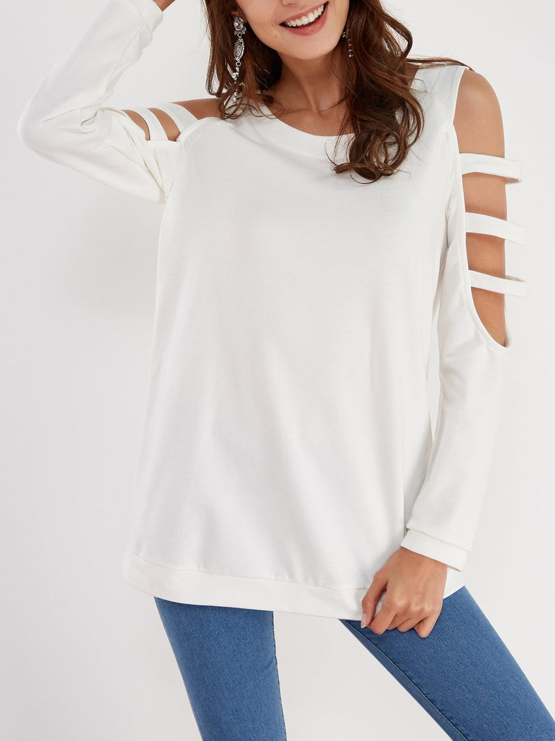 Cold Shoulder Slouchy Strappy Cut-outs T-shirt - CA Mode