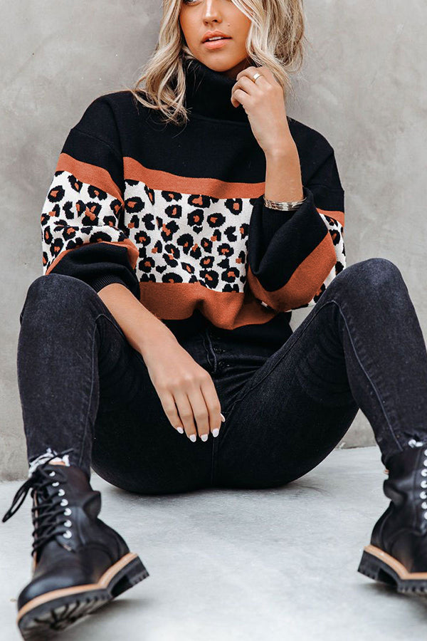 Wild Thing Leopard Colorblock Turtleneck Sweater