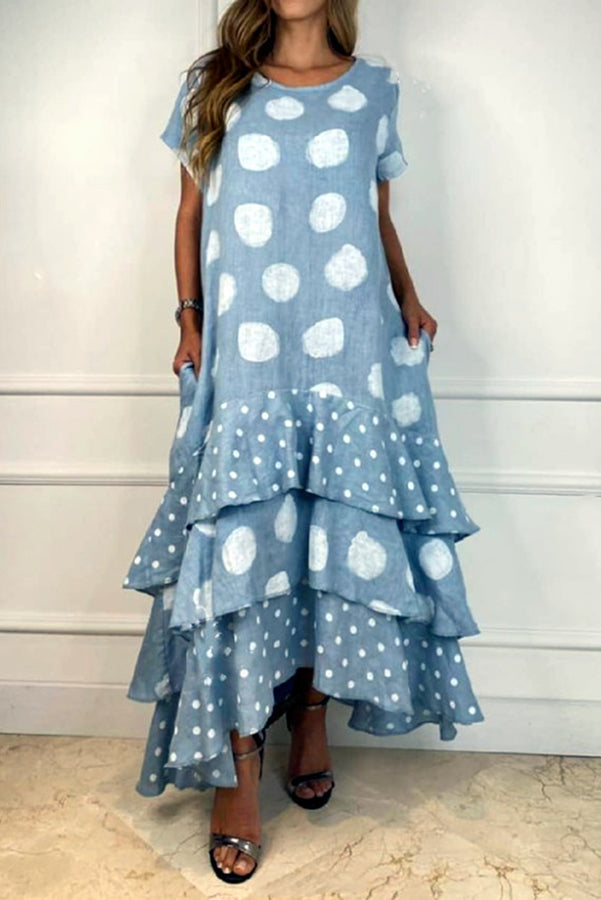 Flowy Polka Dots Pocketed Tiered A-line Maxi Dress