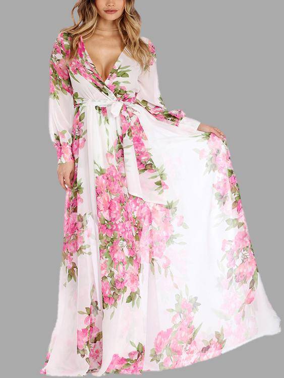 Maxi Robe Manches Longues à Imprimé Floral - CA Mode