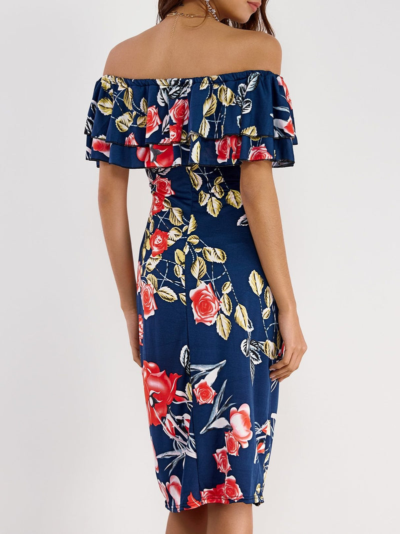 Robe à Imprimé Floral à Epaules Dénudées