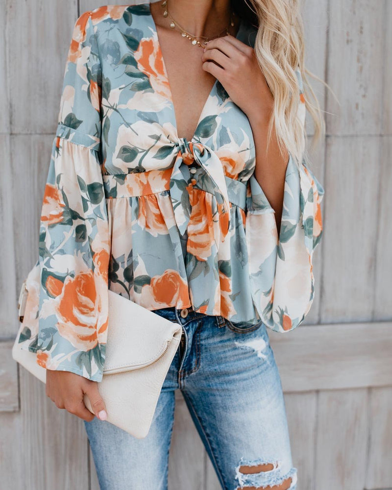 Blouse à Imprimé Floral et Col en V - CA Mode