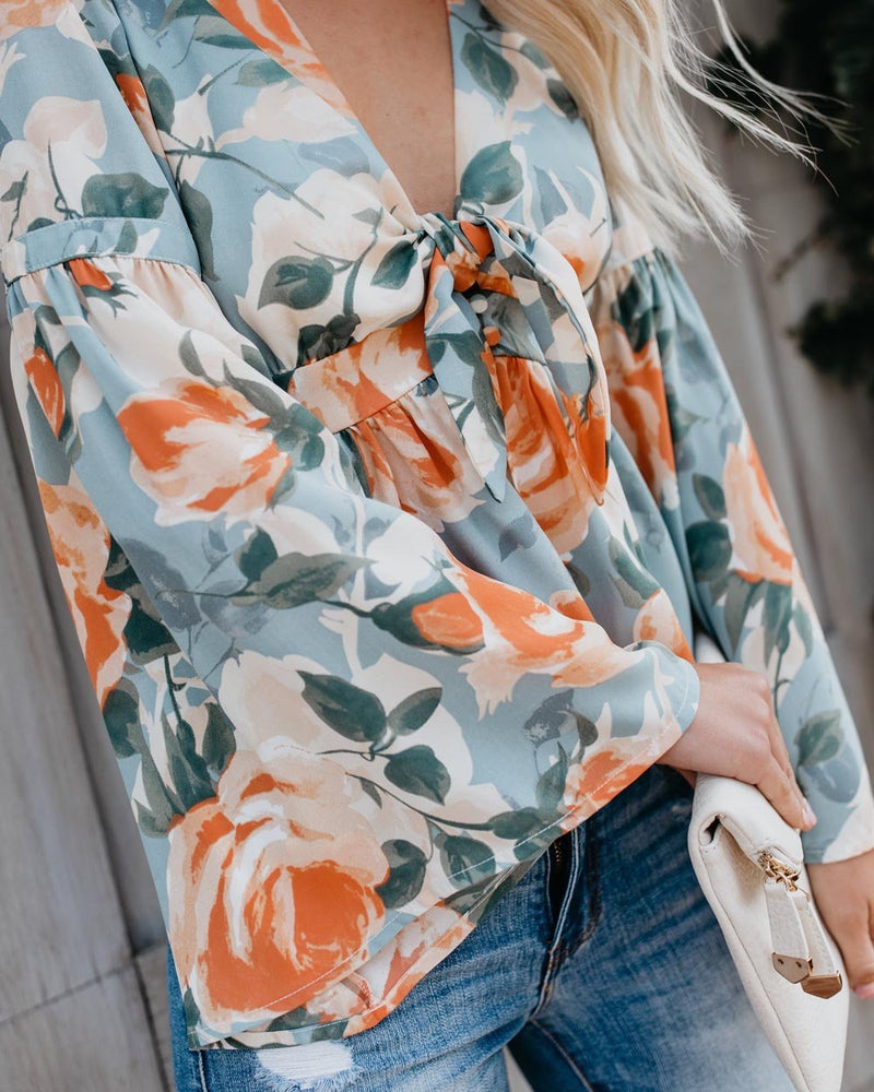 Blouse à Imprimé Floral et Col en V - CA Mode