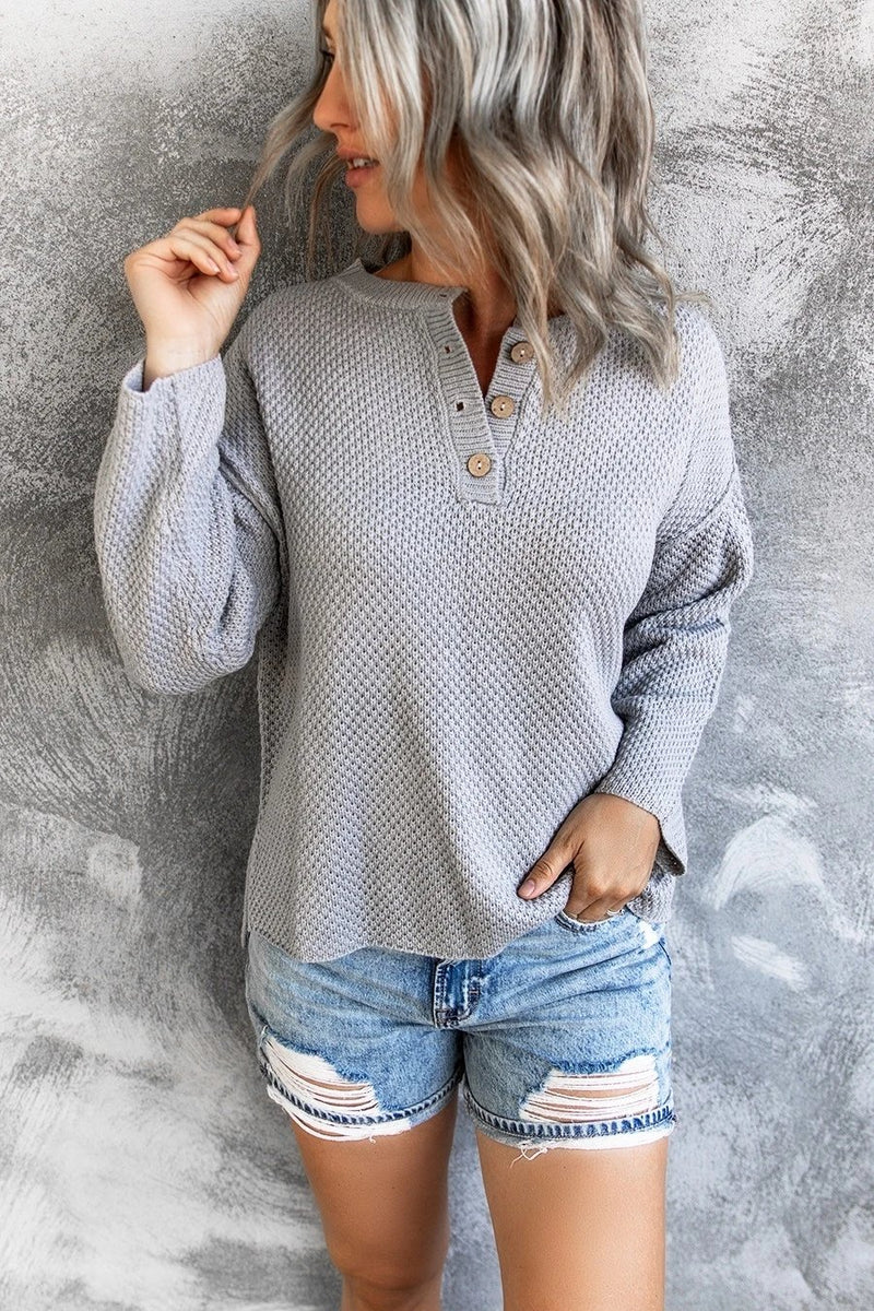 Pull Boutonné Manches Longues en Tricot