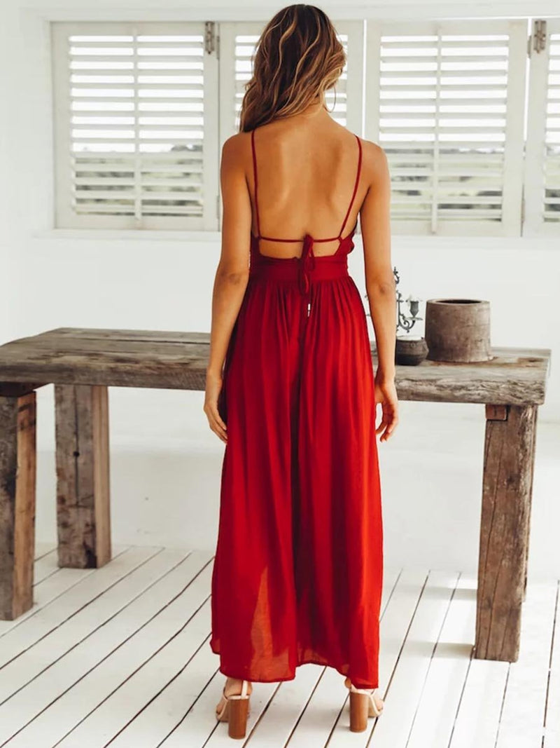 Robe Longue à Halter Sans Manches Noire