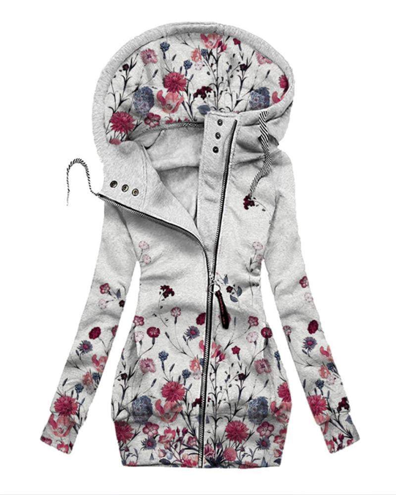 Fashion Printed Long Sleeve Zipper Hooded Jacket