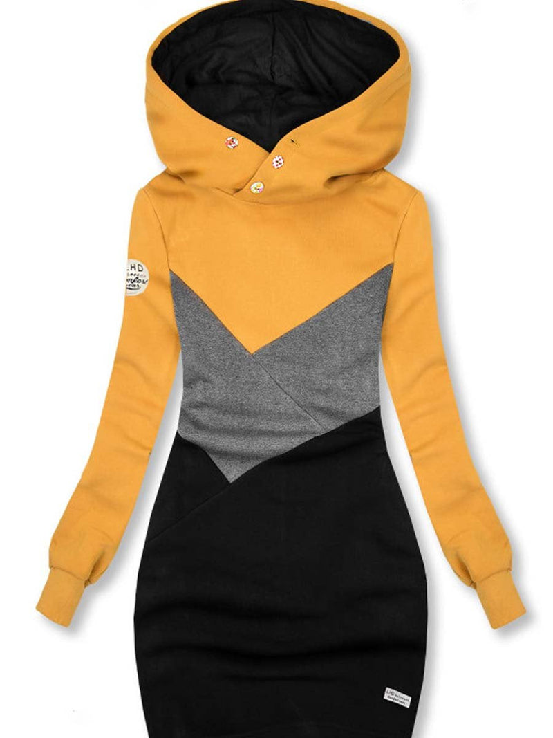 Fashion Contrast Color Hooded Casual Top